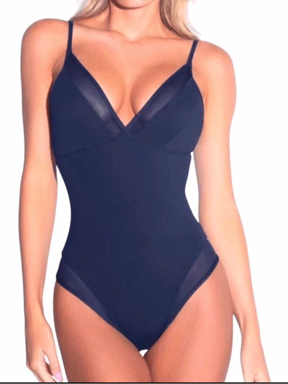 TA3 Navy Blue midnight Meshy one piece Sheer Accent swimsuit 3X regular long NEW